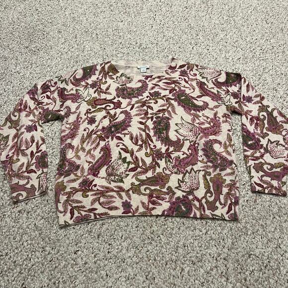 Sundance Paisley Floral Pullover Sweater Sz L Cream Pink Feminine Wool Blend - Picture 1 of 6